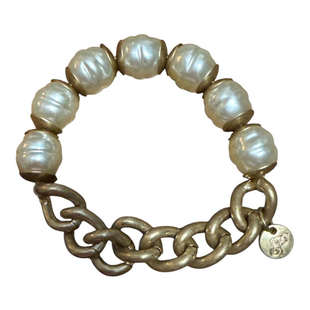 2028 Women's Gold-Tone Chain and Imitation Pearl Link Bracelet